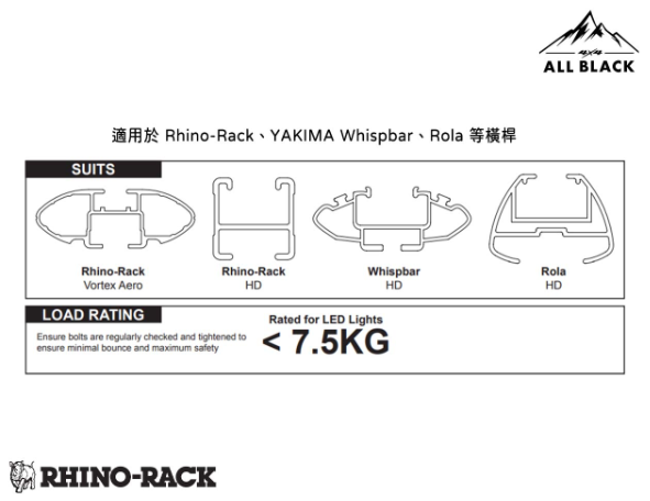 Rhino-Rack 排燈支架 橫桿用 (可兼容Yakima橫桿) 7